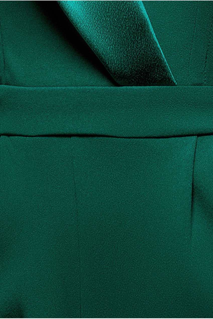 Goddiva Satin Collar Scuba Romper - Emerald Green