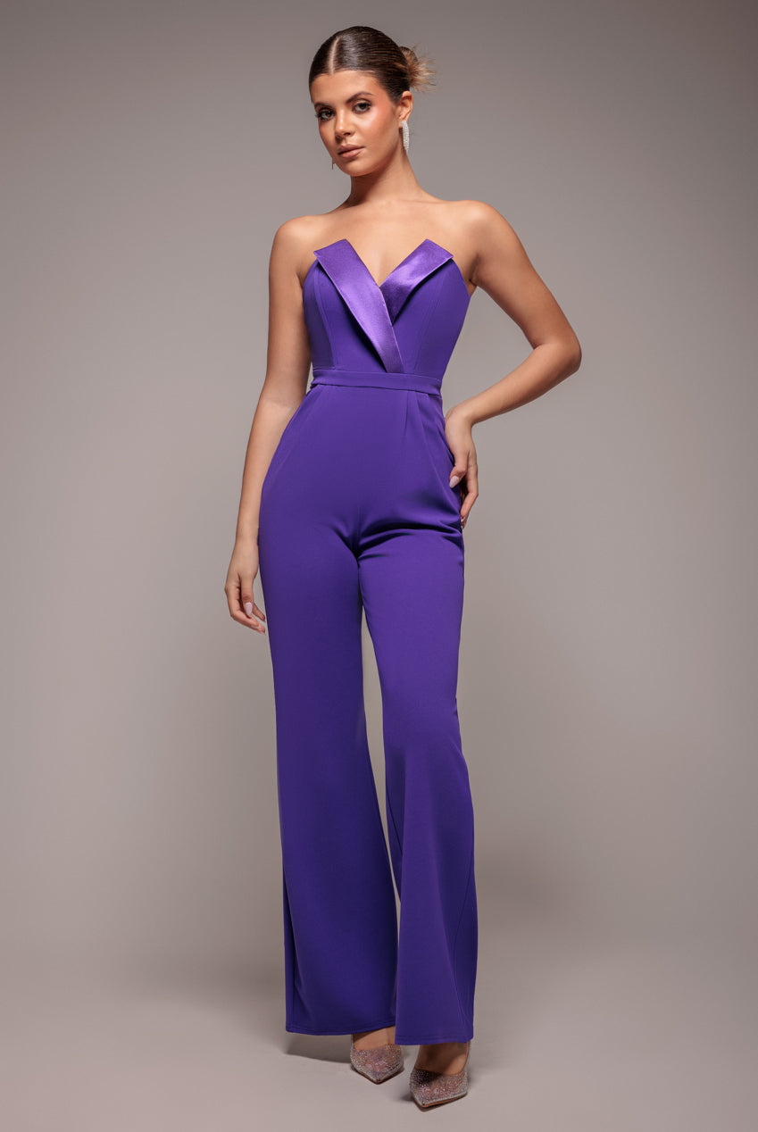 Goddiva Satin Collar Scuba Romper - Purple