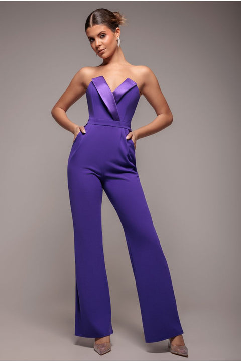 Goddiva Satin Collar Scuba Romper - Purple