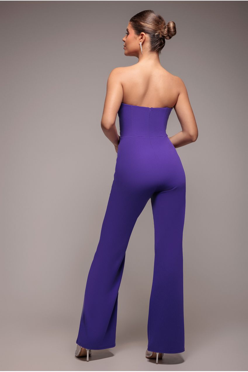 Goddiva Satin Collar Scuba Romper - Purple