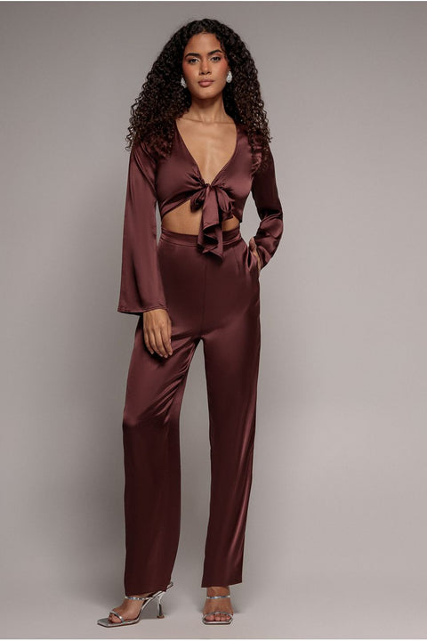 Goddiva Cut Out Satin Romper - Brown