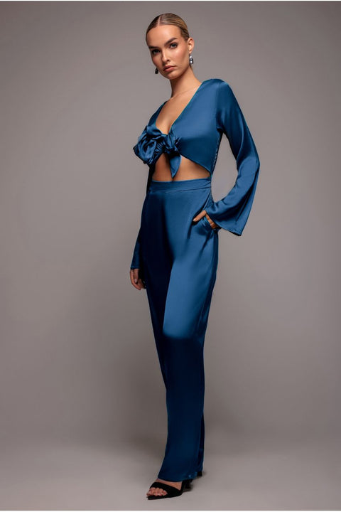 Goddiva Cut Out Satin Romper - Navy