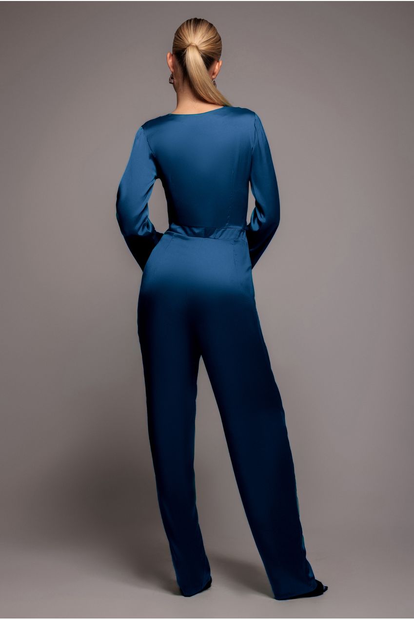 Goddiva Cut Out Satin Romper - Navy