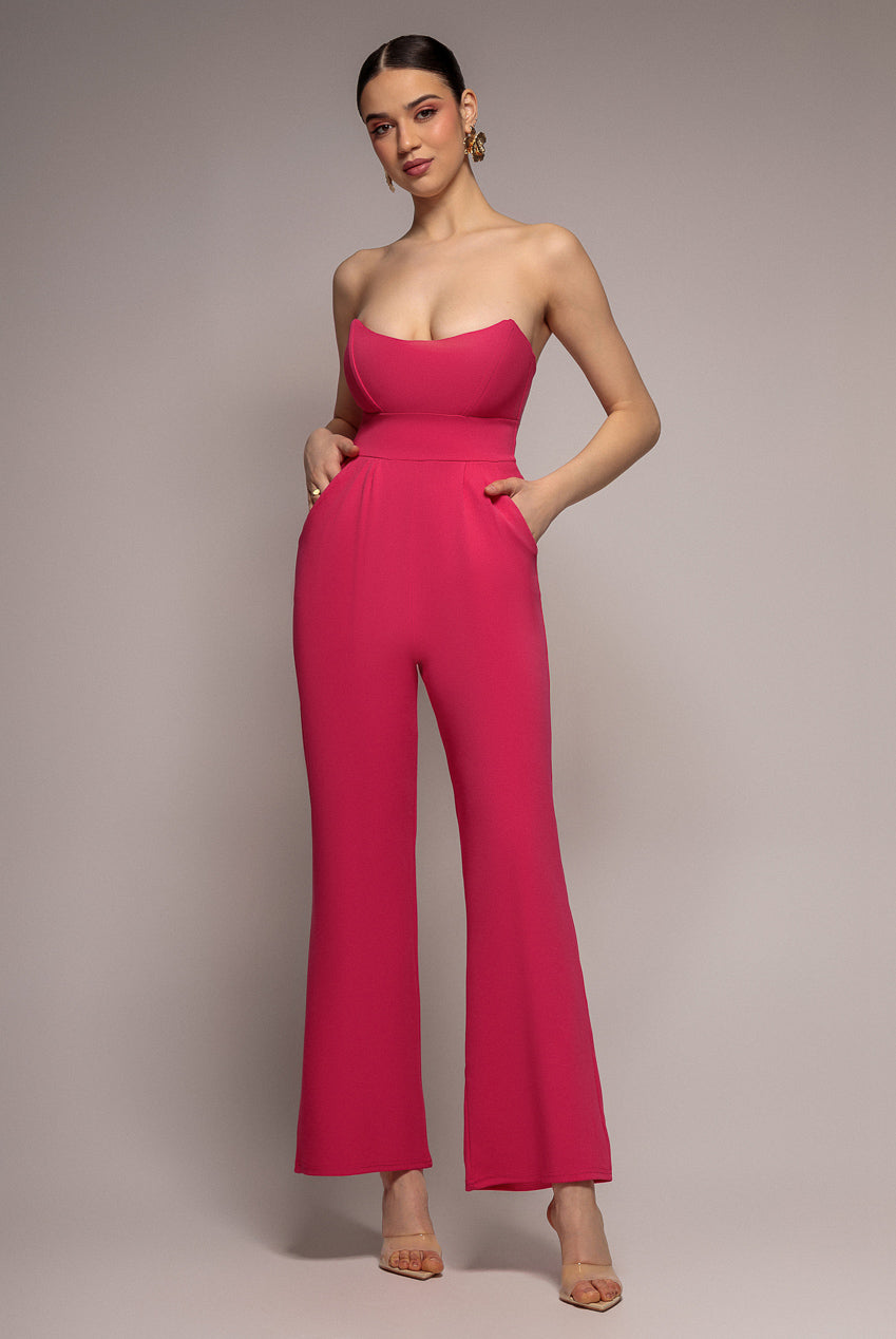 Goddiva Bandeau Scuba Romper - Hot Pink