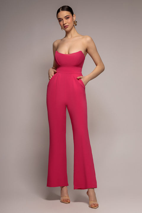 Goddiva Bandeau Scuba Romper - Hot Pink