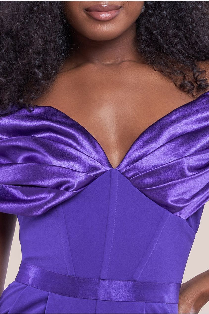 Goddiva Corset Bodice Scuba & Satin Bardot Romper - Purple