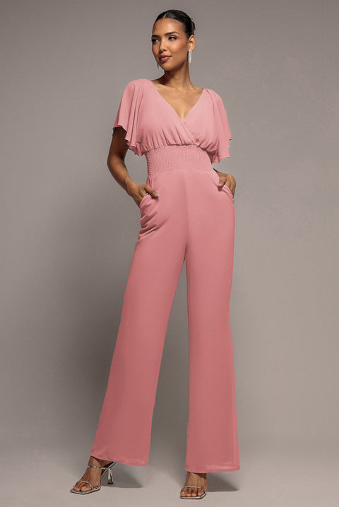 Goddiva Chiffon Romper With Flutter Sleeves - Blush