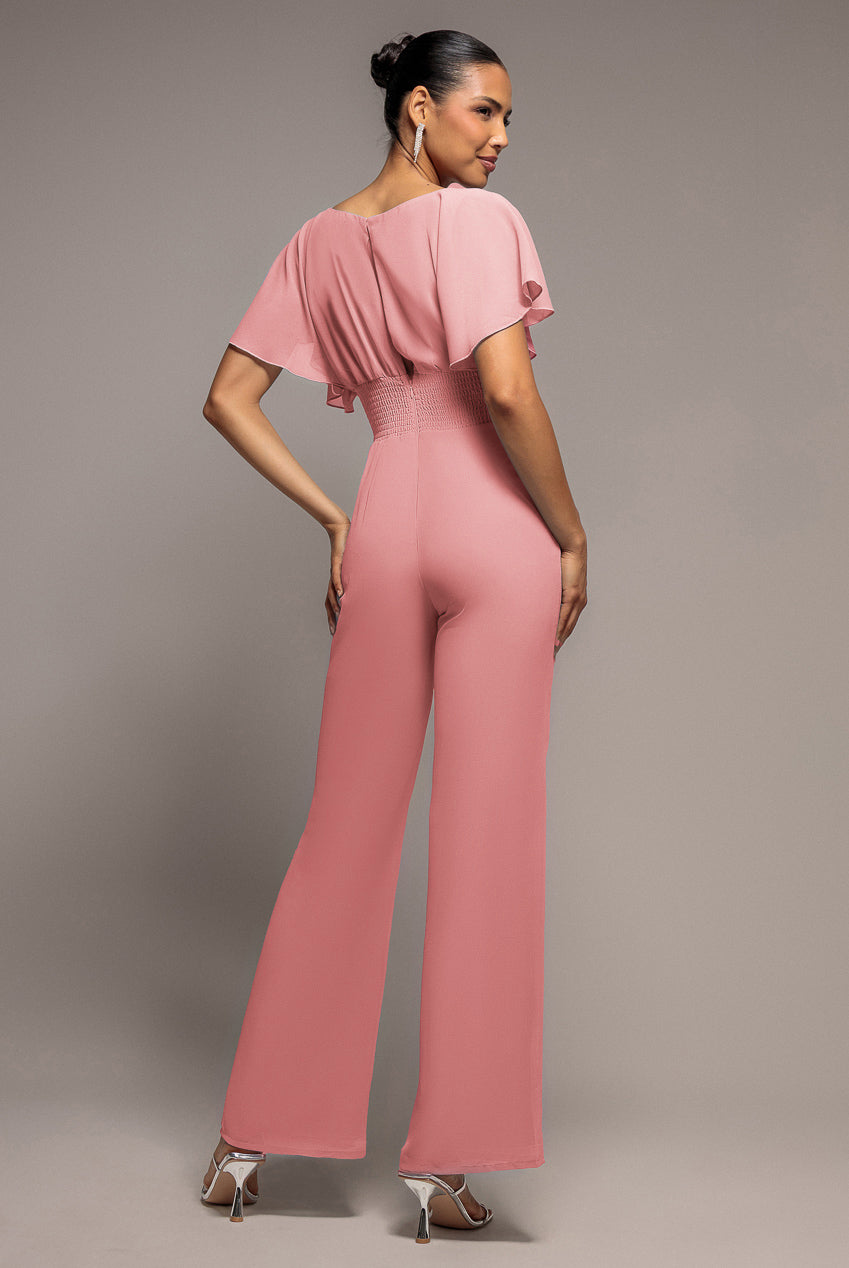Goddiva Chiffon Romper With Flutter Sleeves - Blush