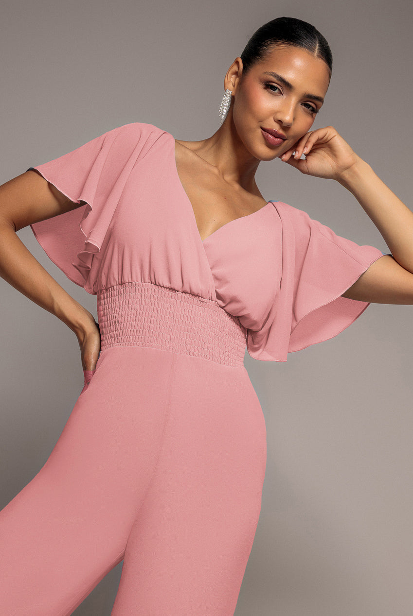 Goddiva Chiffon Romper With Flutter Sleeves - Blush