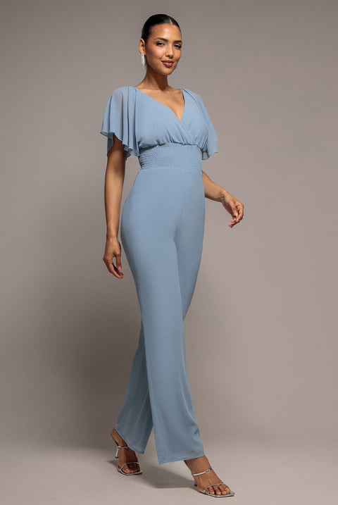 Goddiva Chiffon Romper With Flutter Sleeves - Blue
