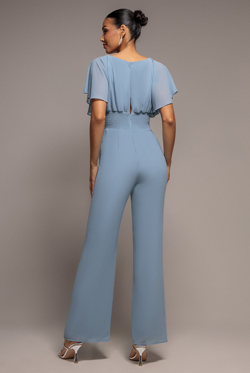 Goddiva Chiffon Romper With Flutter Sleeves - Blue