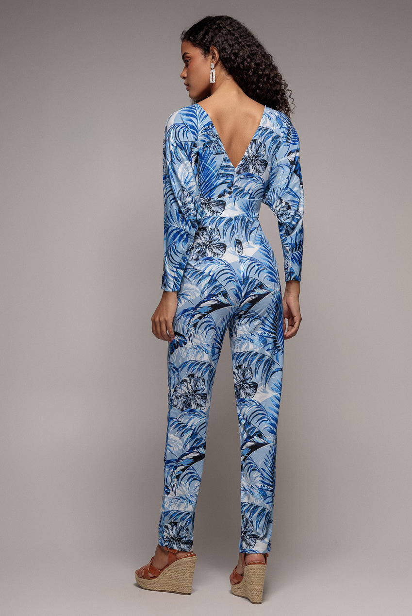 Goddiva Tropical Print Romper - Blue