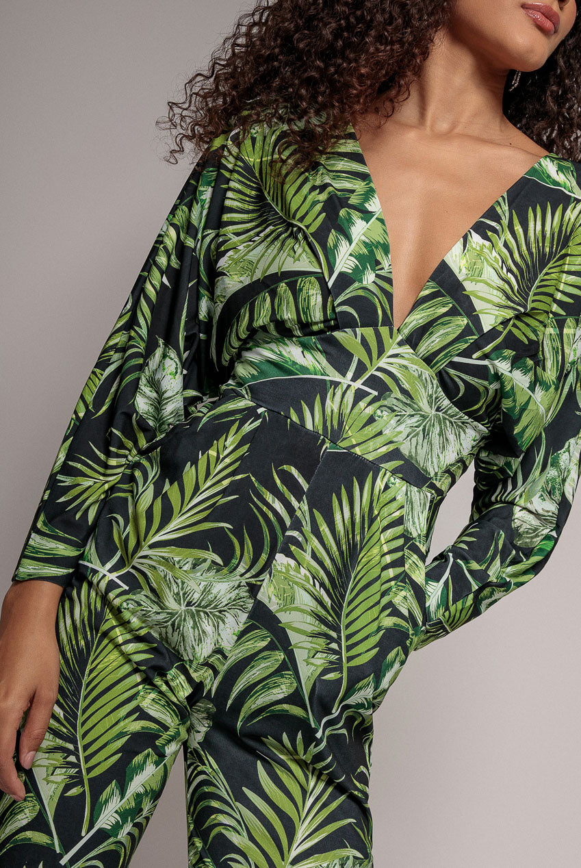 Goddiva Tropical Print Romper - Green