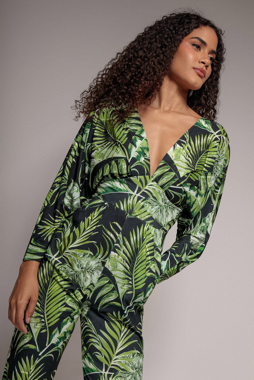 Goddiva Tropical Print Romper - Green