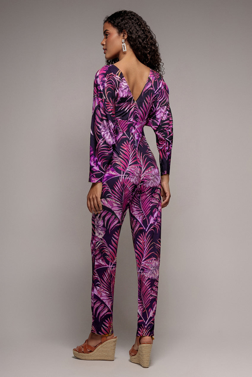 Goddiva Tropical Print Romper - Purple