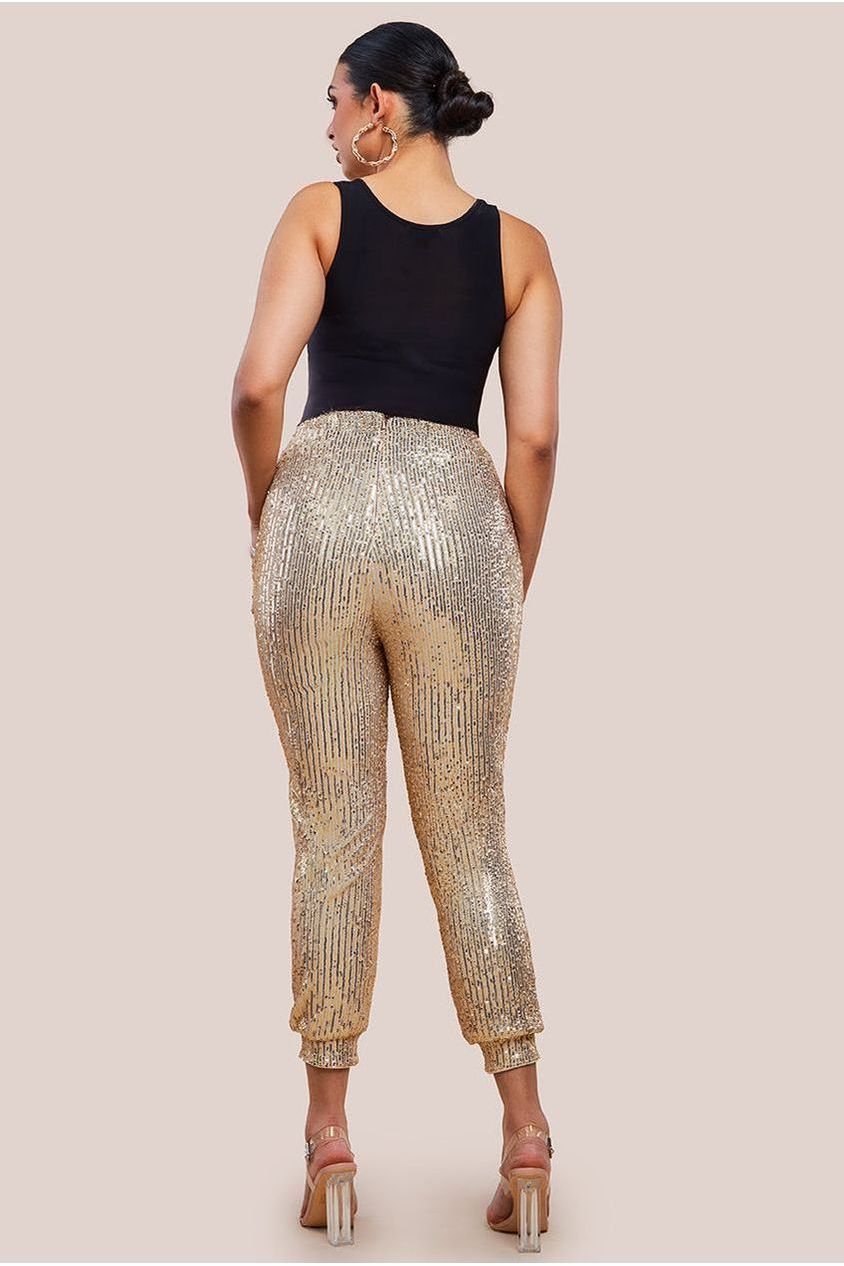 Goddiva Sequin Cuffed Ankle Pant - Gold