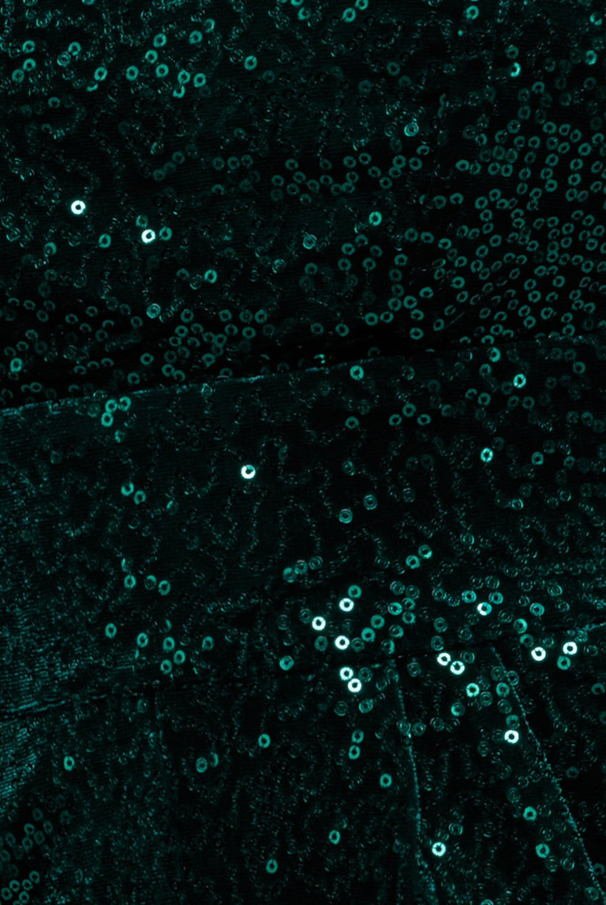 Goddiva Sequin & Velvet Corset Romper - Emerald Green