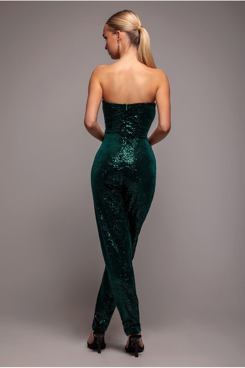 Goddiva Sequin & Velvet Corset Romper - Emerald Green