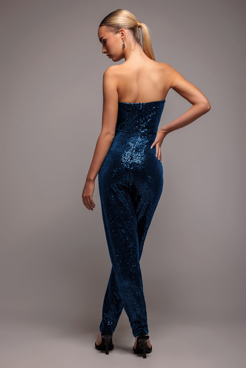 Goddiva Sequin & Velvet Corset Romper - Blue