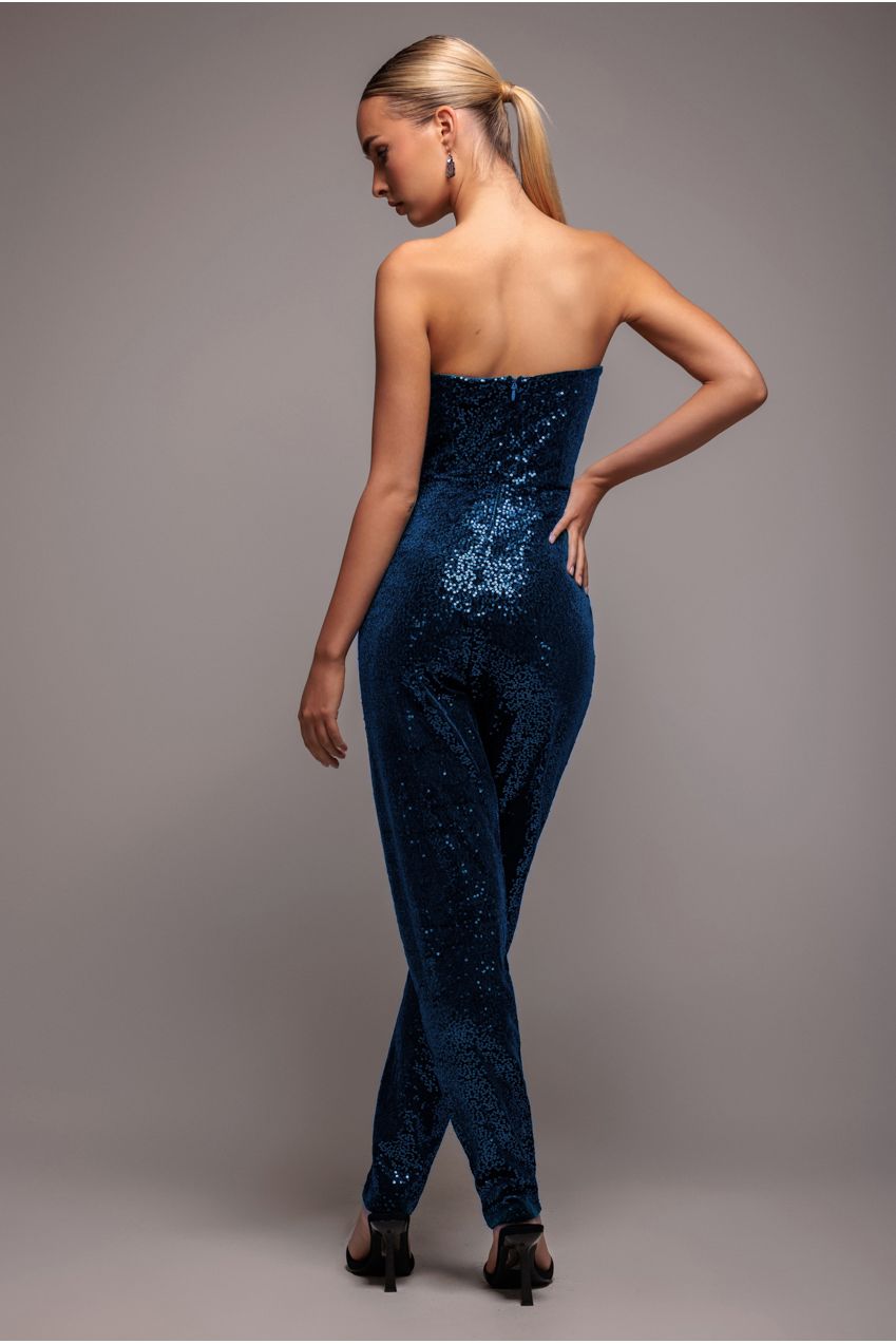 Goddiva Sequin & Velvet Corset Romper - Blue