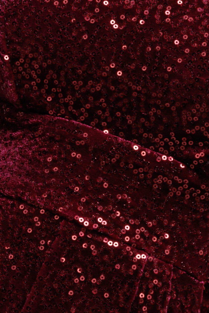 Goddiva Sequin & Velvet Corset Romper - Wine