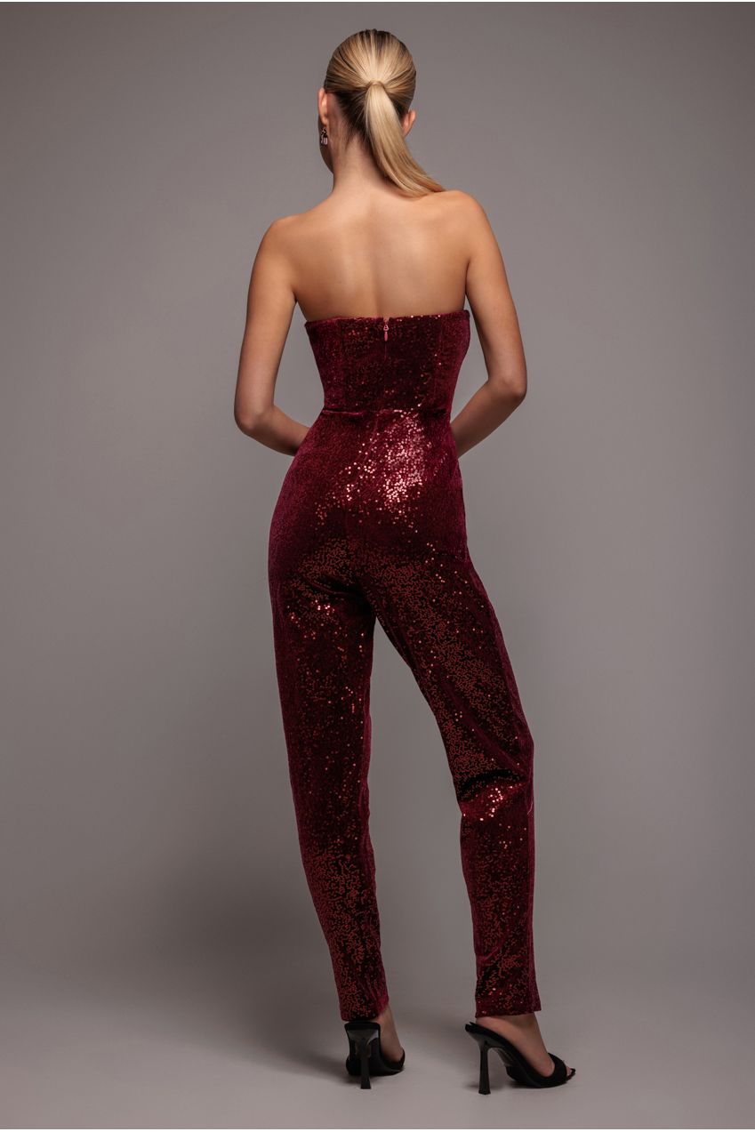 Goddiva Sequin & Velvet Corset Romper - Wine