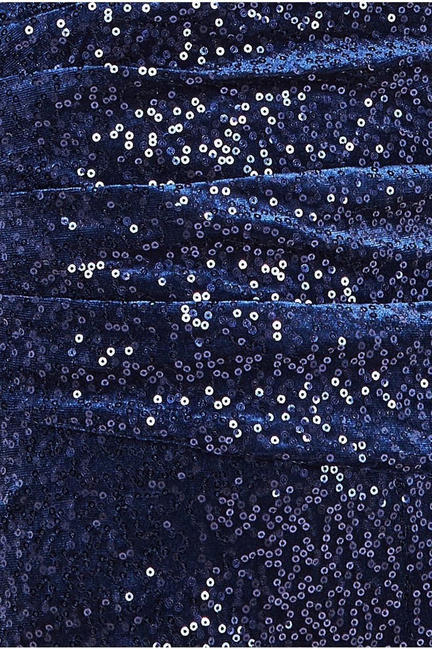 Goddiva Sequin Velvet Bardot Romper - Navy