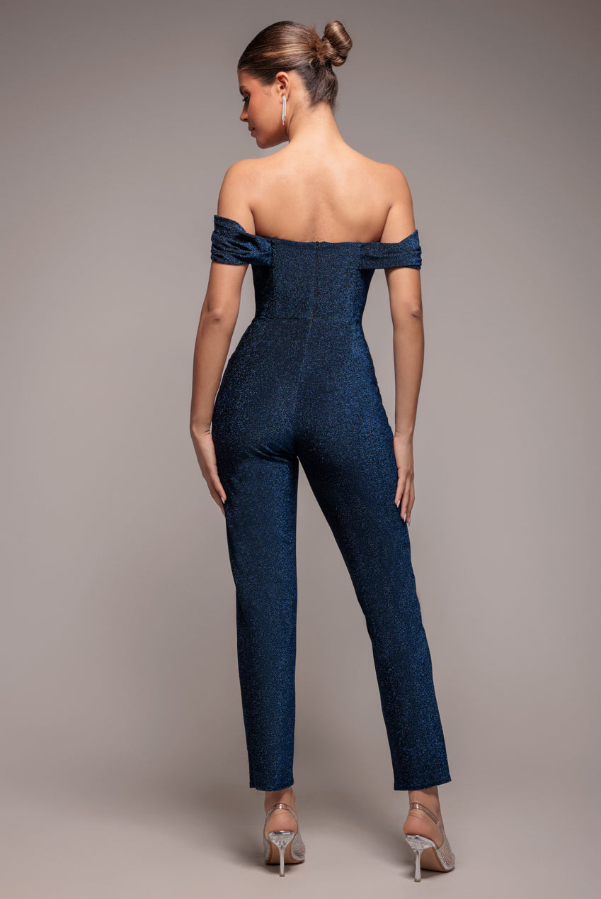 Goddiva Lurex Cowl Neck Romper - Royalblue