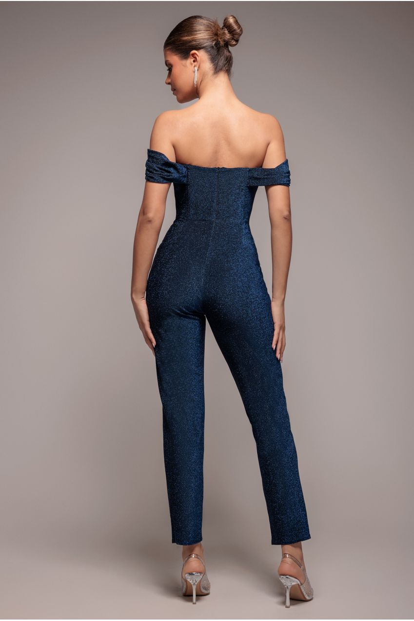 Goddiva Lurex Cowl Neck Romper - Royalblue