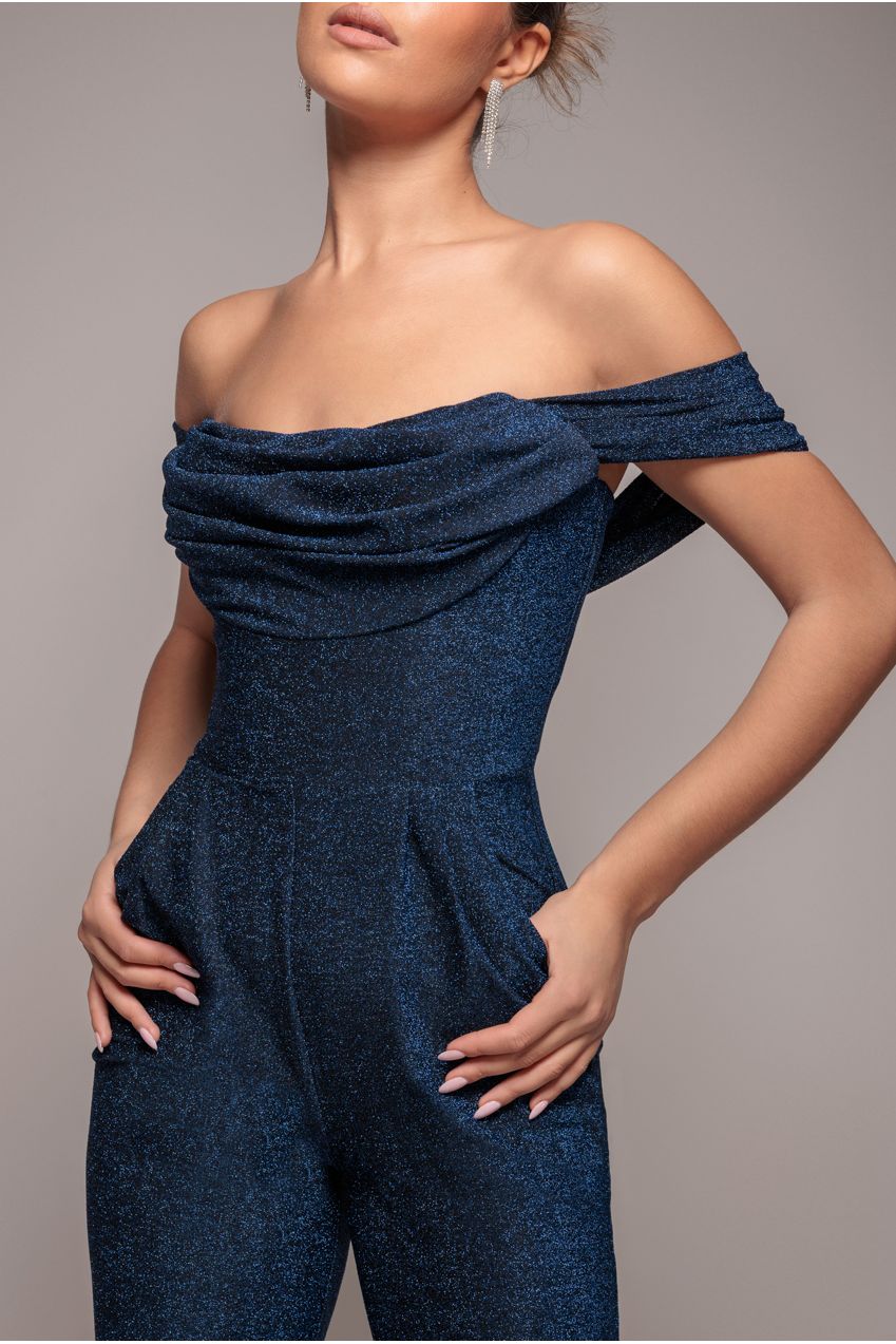 Goddiva Lurex Cowl Neck Romper - Royalblue