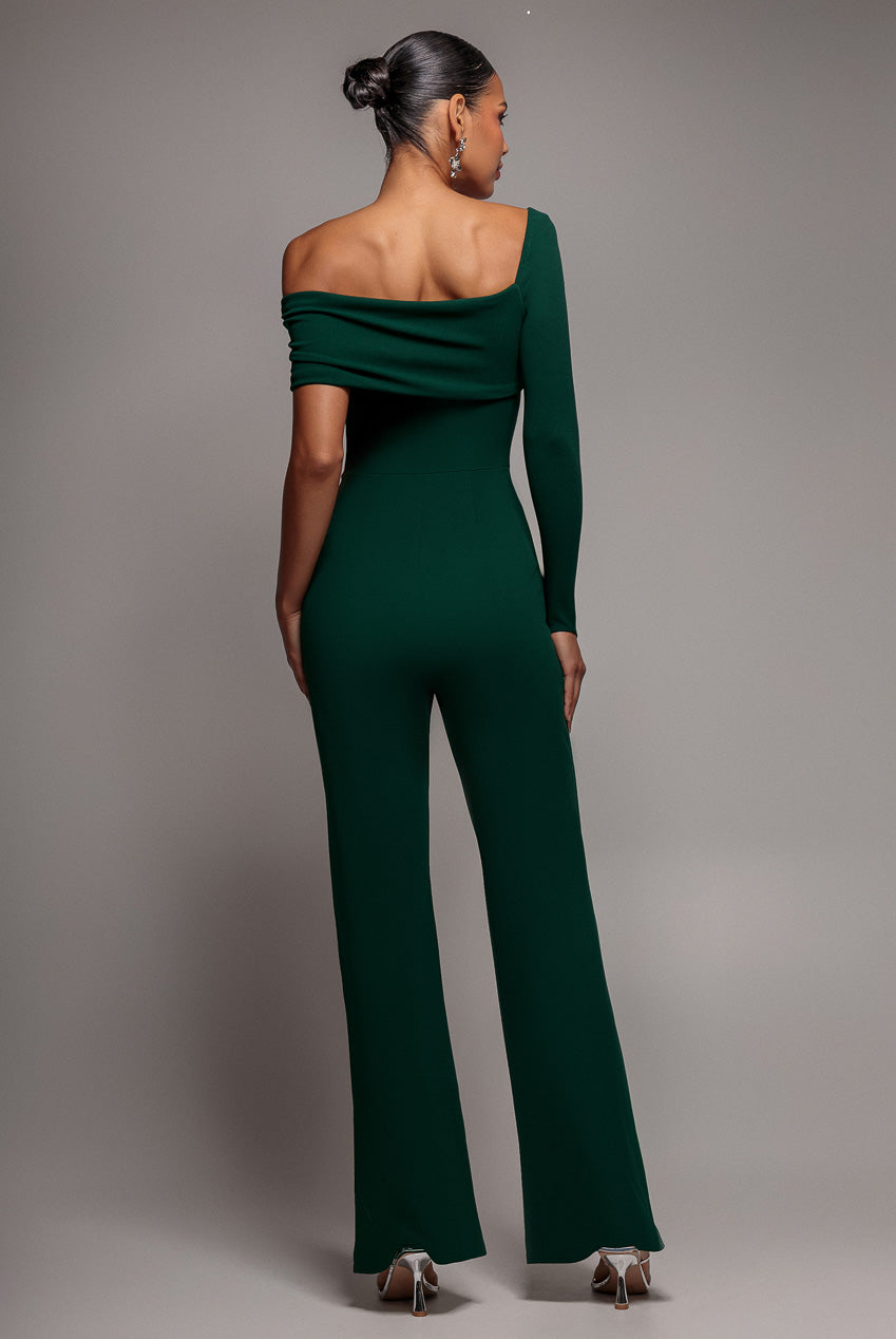 Goddiva One Shoulder Scuba Romper - Emerald Green