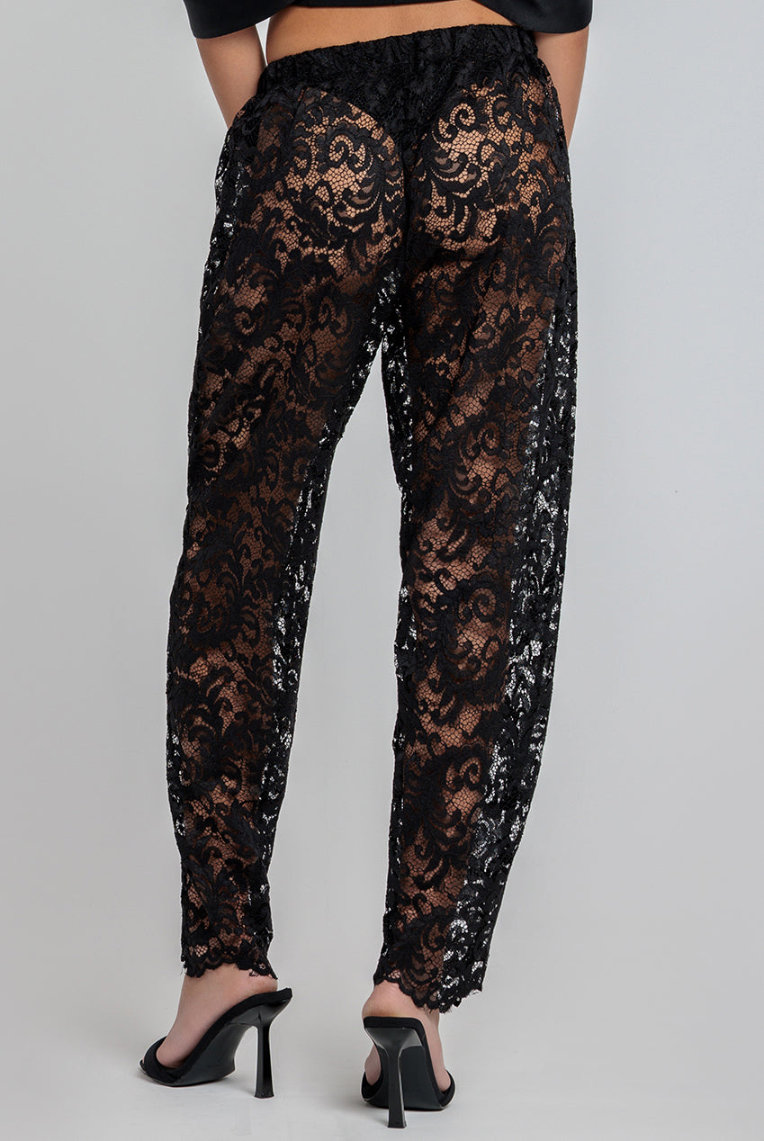 Goddiva Barrell Leg Scalloped Hem Pant - Black