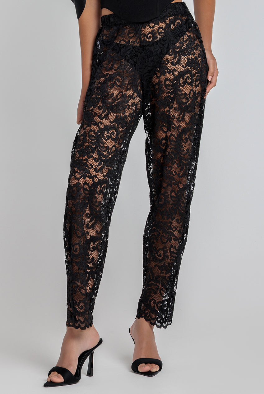 Goddiva Barrell Leg Scalloped Hem Pant - Black