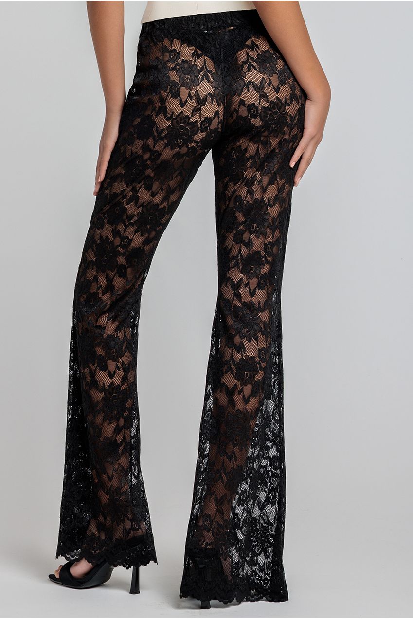 Goddiva Bootcut Scalloped Lace Pant - Black