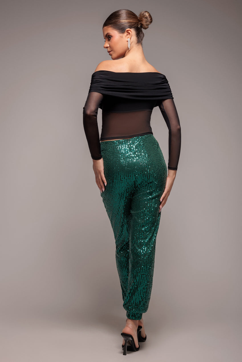 Goddiva Sequin Cuffed Ankle Pant - Emerald