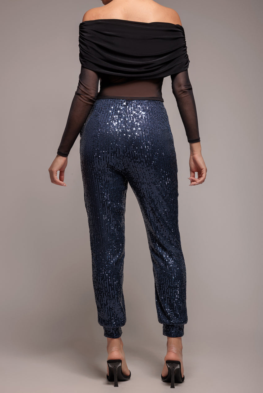 Goddiva Sequin Cuffed Ankle Pant - Navy