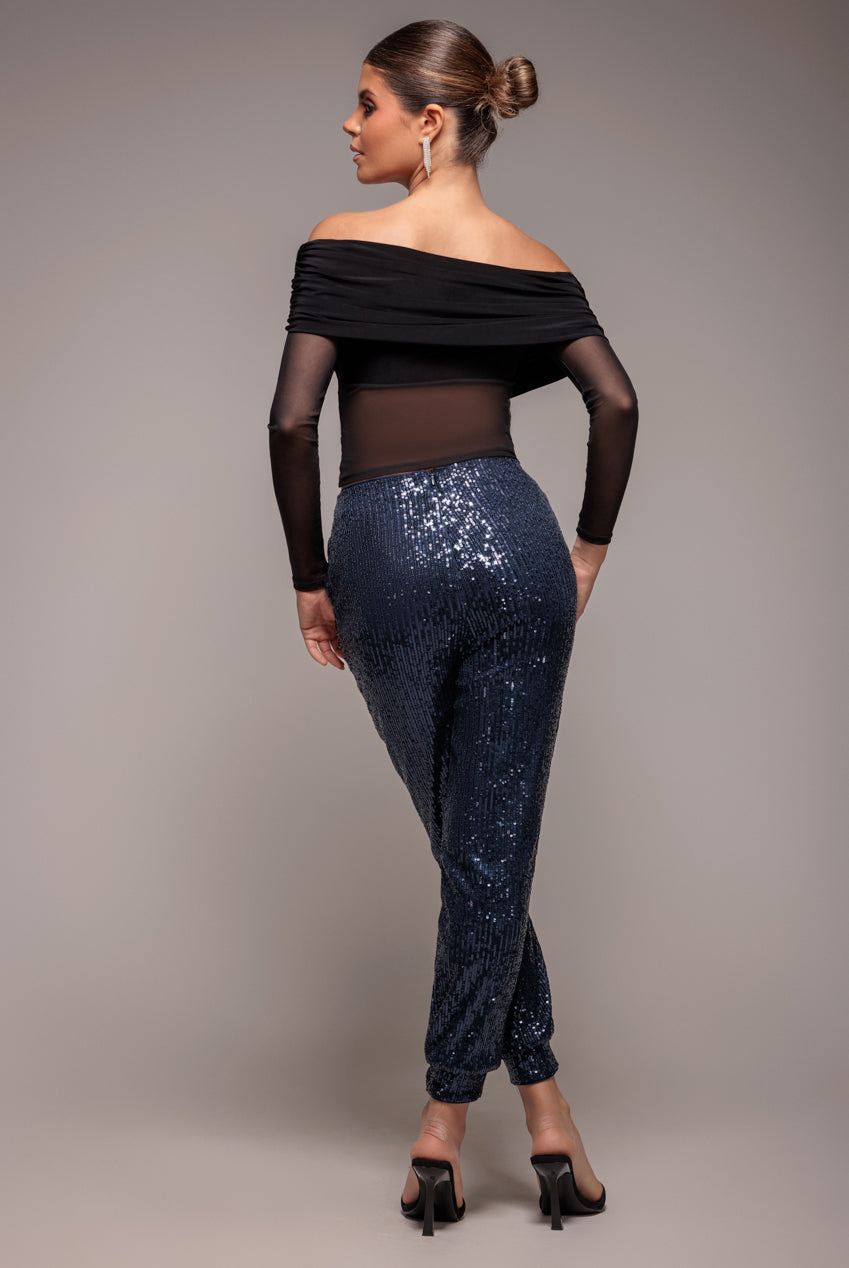 Goddiva Sequin Cuffed Ankle Pant - Navy