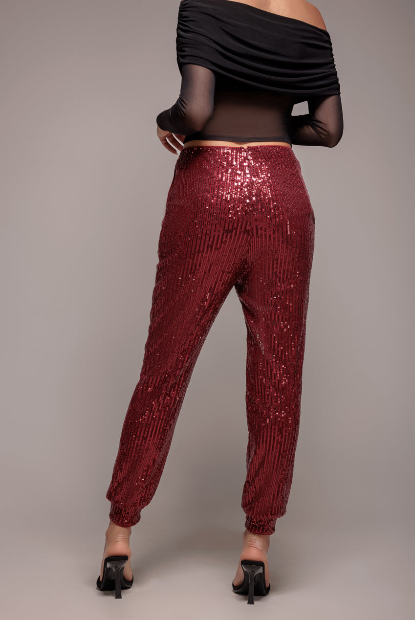 Goddiva Sequin Cuffed Ankle Pant - Wine