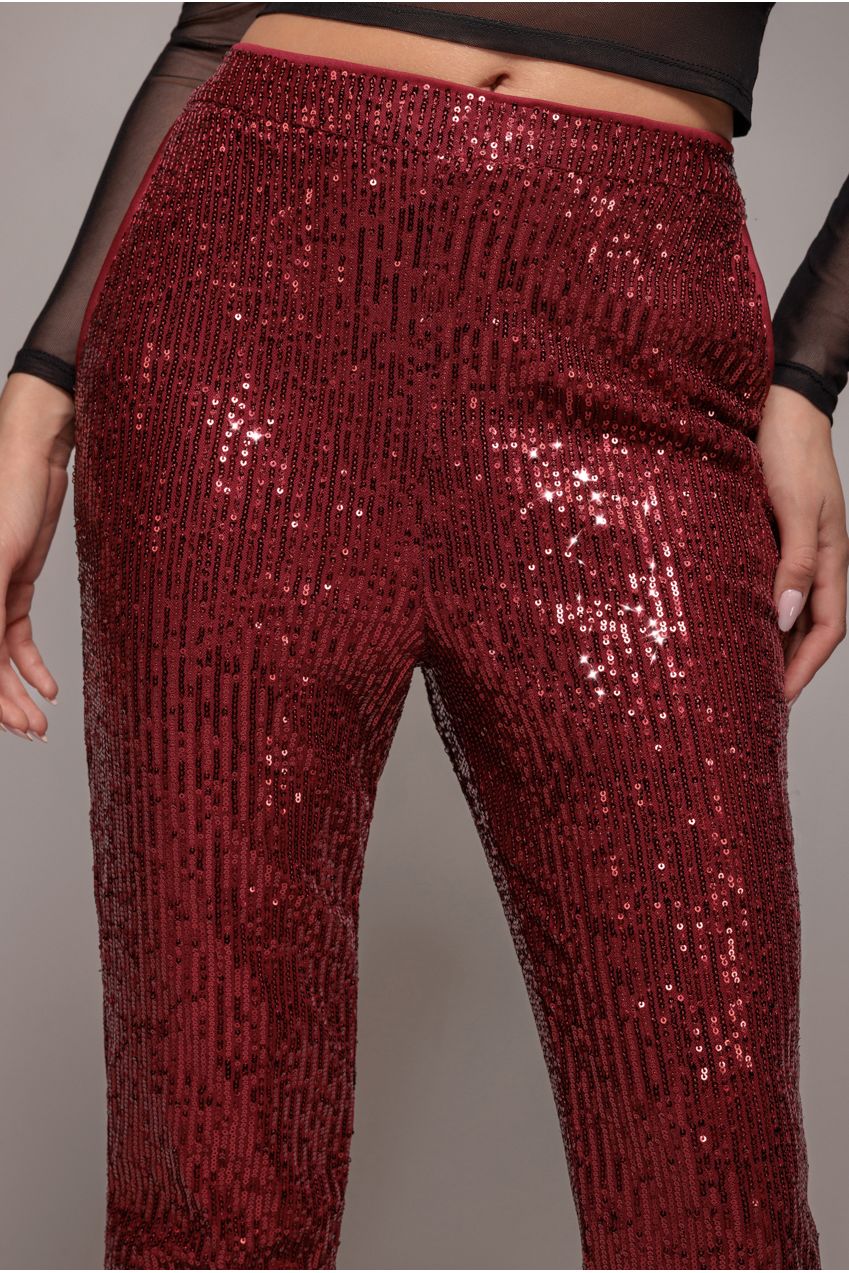 Goddiva Sequin Cuffed Ankle Pant - Wine