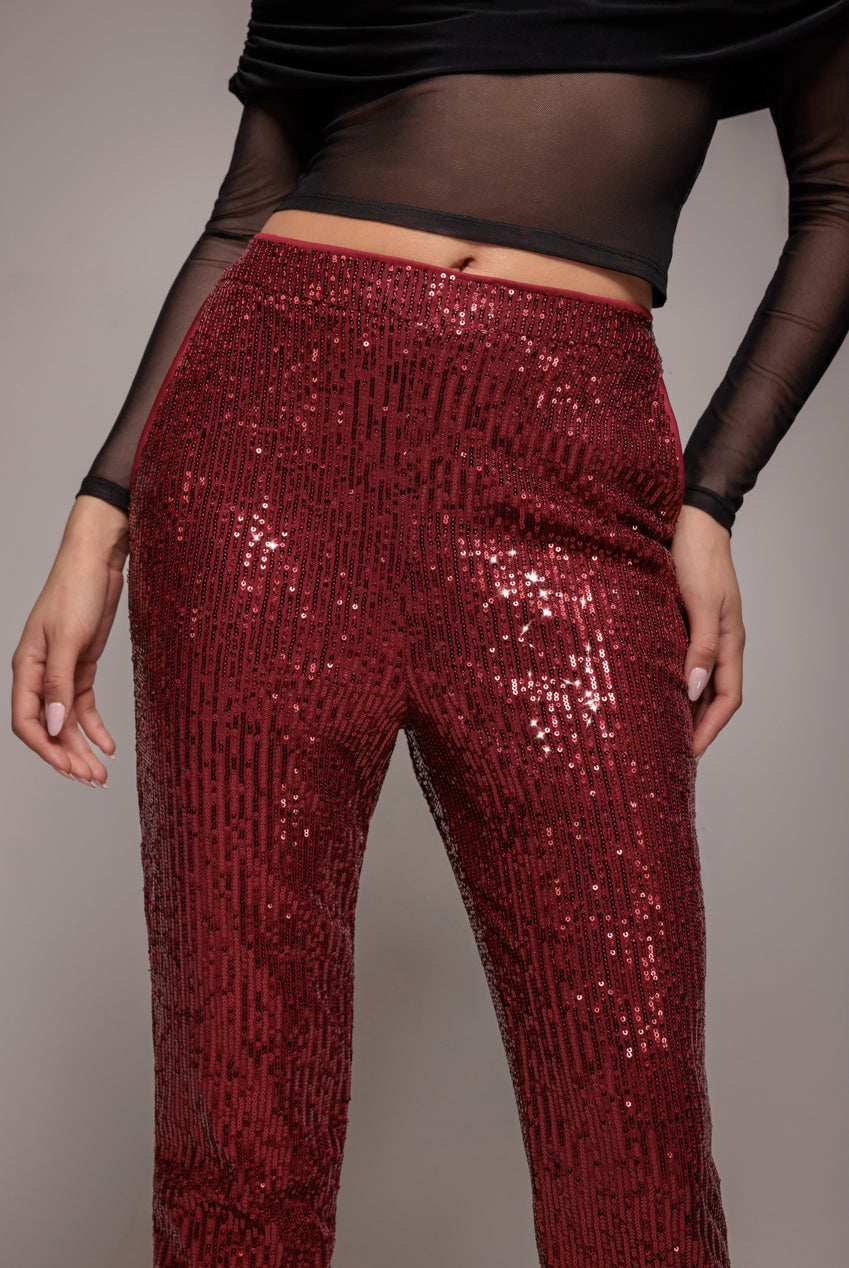 Goddiva Sequin Cuffed Ankle Pant - Wine