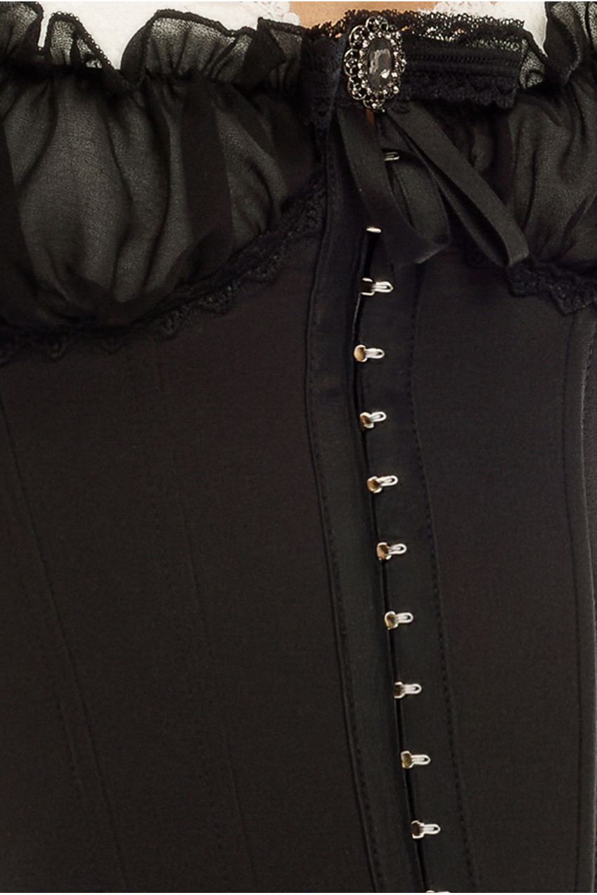 Goddiva Milk Maid Corset Polka Dobby Chiffon A-Line Maxi Skirt With Scarf & Gloves - Black & Cream