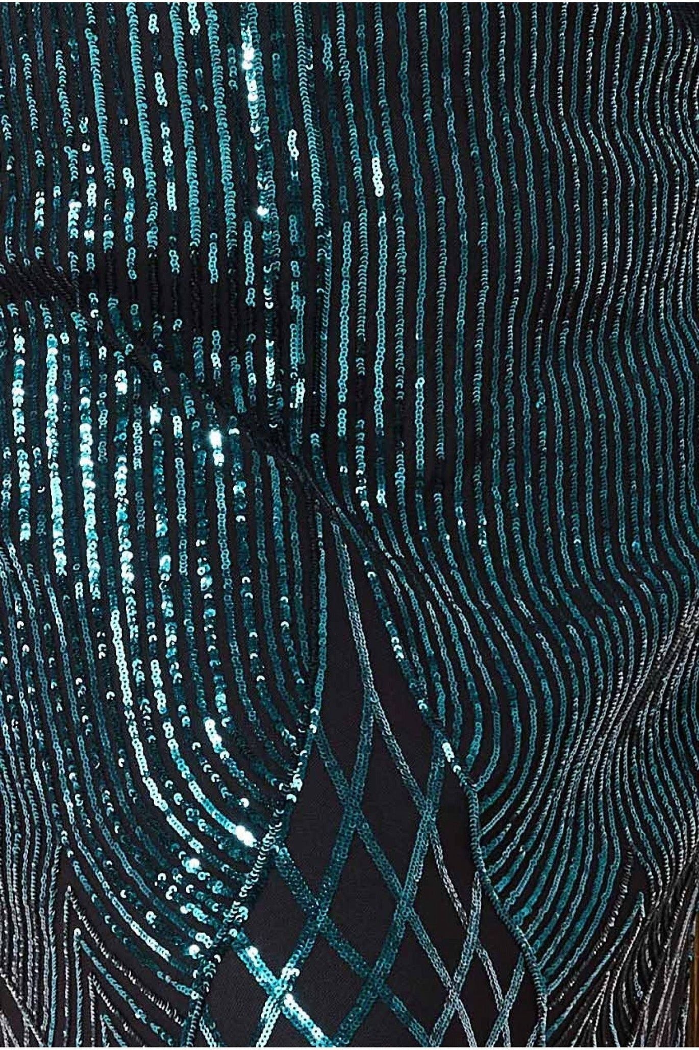 Goddiva Plus Long Sleeve Sequin V Wrap Maxi - Emerald