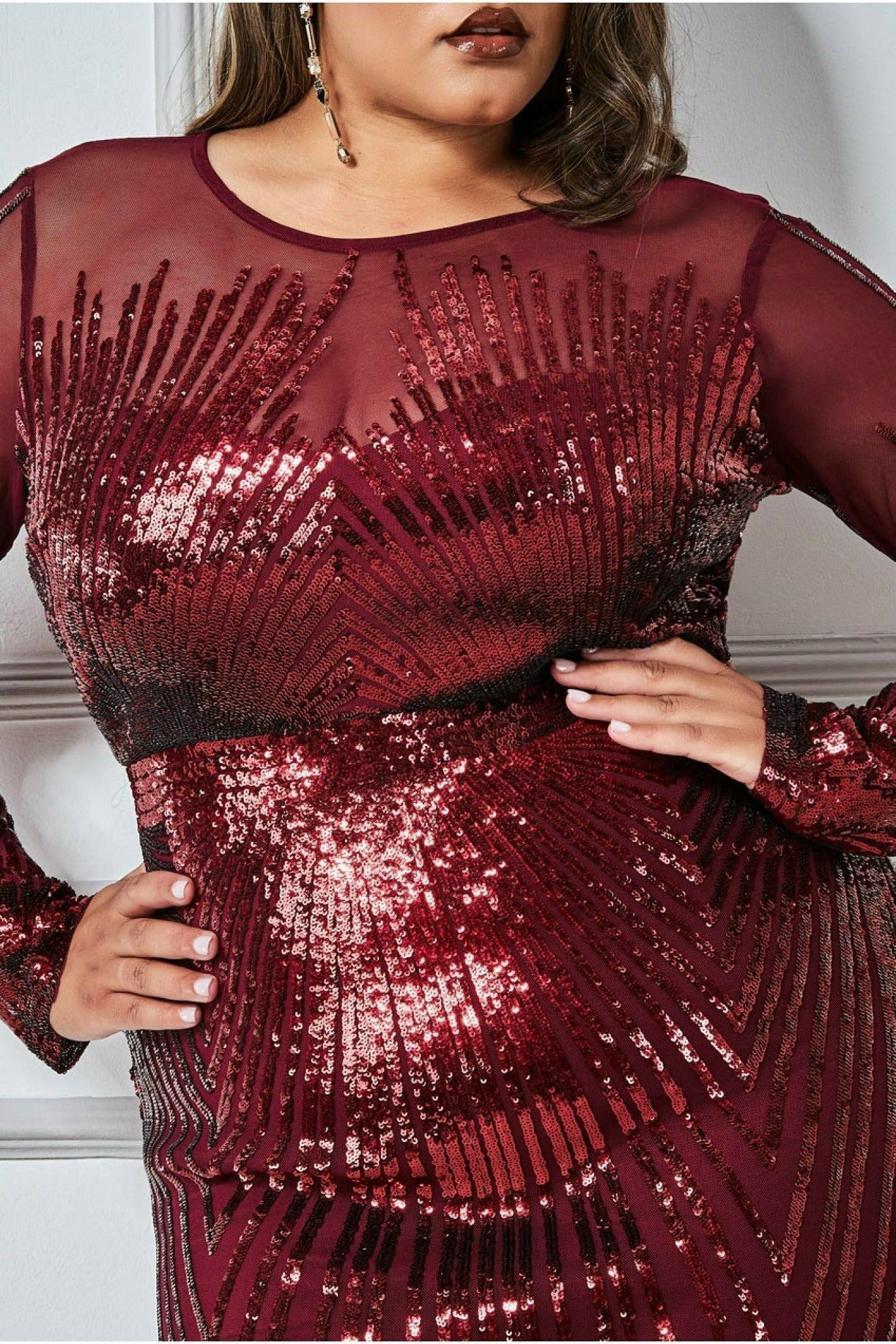 Goddiva Plus Shooting Star Sequin Maxi Dress - Wine