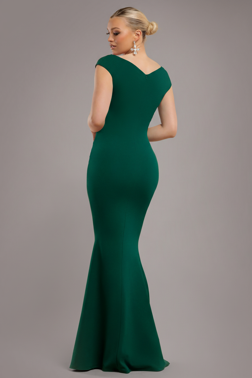 Goddiva Bardot Pleated Maxi Dress - EmeraldGreen