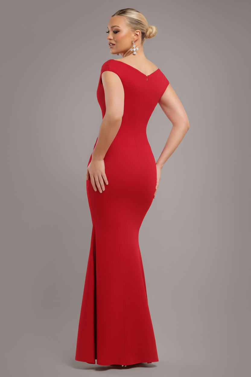 Goddiva Bardot Pleated Maxi Dress - Red