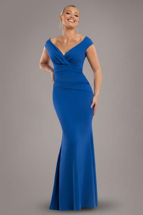Goddiva Bardot Pleated Maxi Dress - Royal Blue