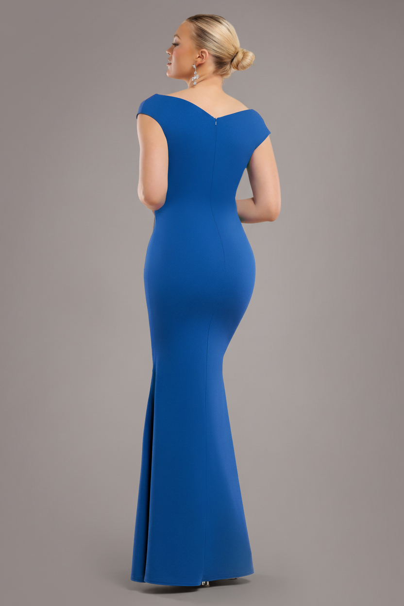 Goddiva Bardot Pleated Maxi Dress - Royal Blue