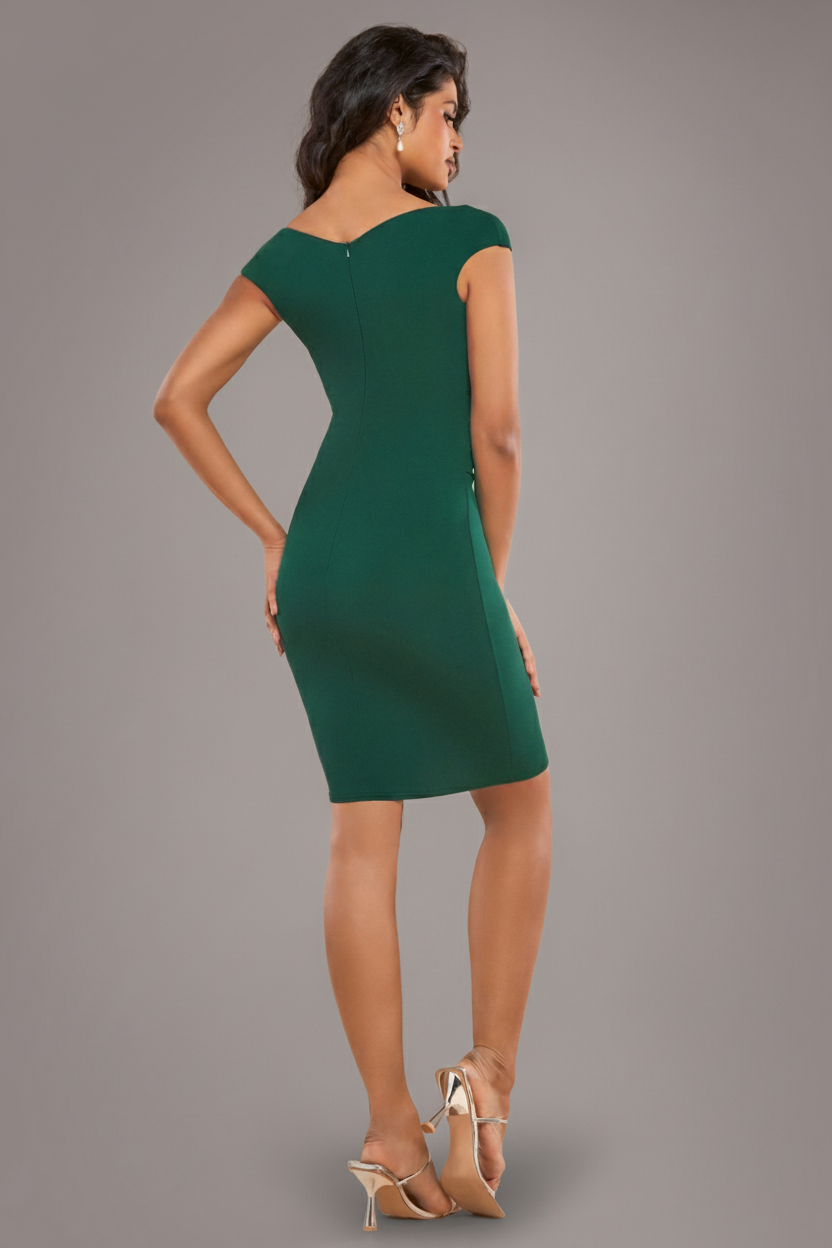 Goddiva Bardot Pleated Midi Dress - Emerald Green