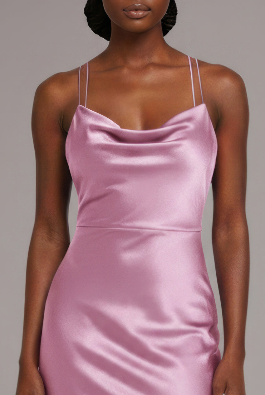 Goddiva Satin Cowl Neck With Strappy Back Maxi - Pink