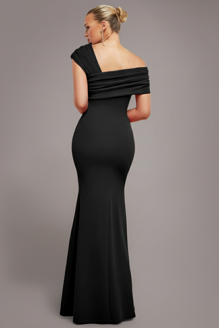 Goddiva One Shoulder Evening Maxi Dress - Black